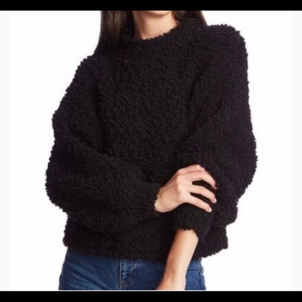 NWOT 1.State poodle texture pullover sweater black